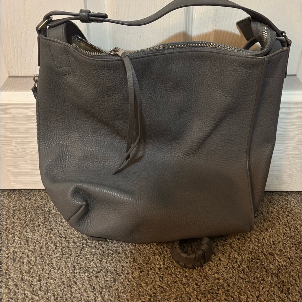 All saints grey leather backpack